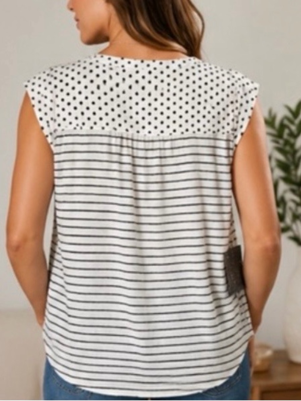 Daniel Rainn Polka Dot Stripe Blouse XL Linen Blend‎ Sleeveless NWT Stitch Fix - Picture 2 of 7
